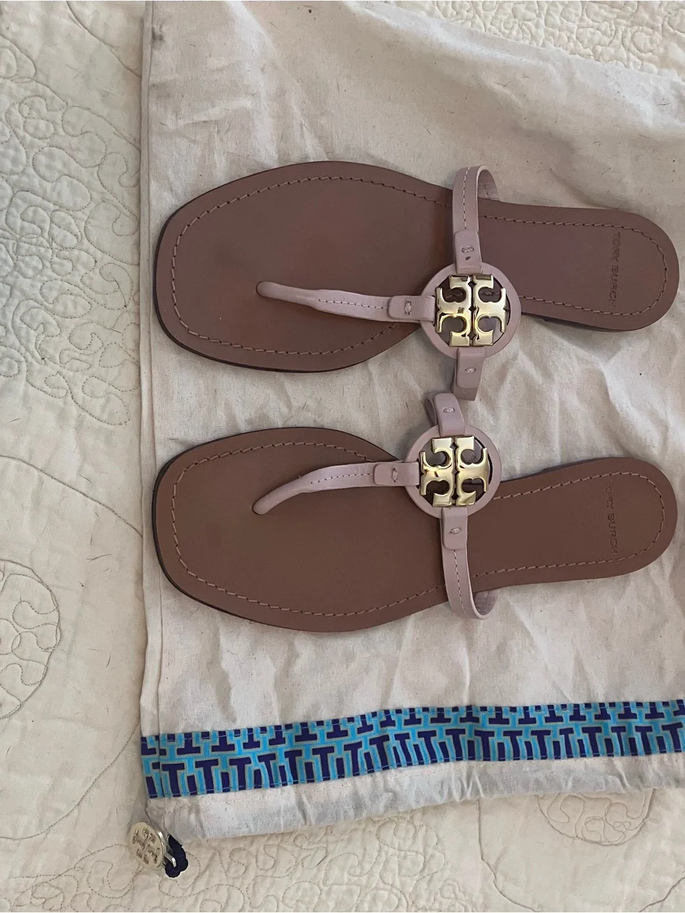 Tory Burch Pink Leather Logo Thong Sandals